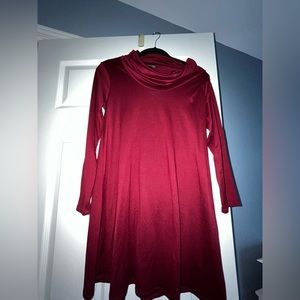 red cow neck sweater dress